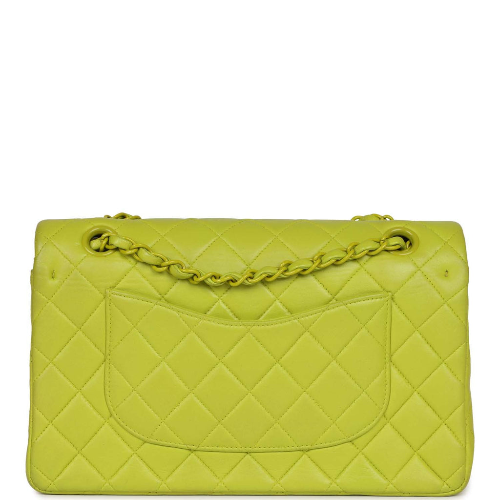 Vintage Chanel Medium Classic Double Flap Lime Green Lambskin Green Hardware