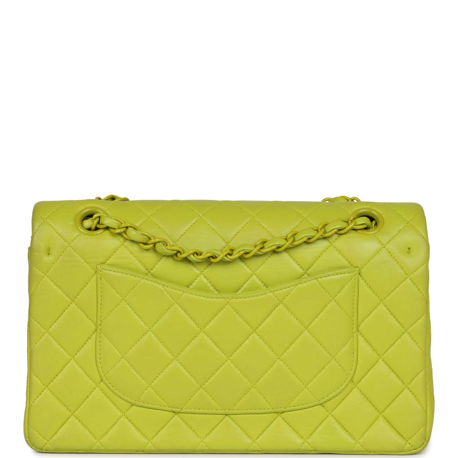 Vintage Chanel Medium Classic Double Flap Lime Green Lambskin Green Hardware