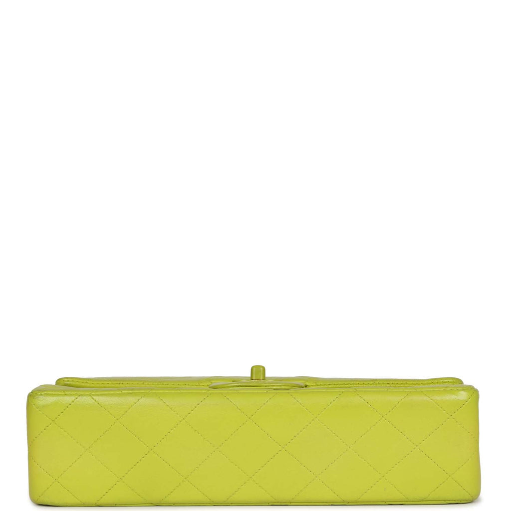 Vintage Chanel Medium Classic Double Flap Lime Green Lambskin Green Hardware