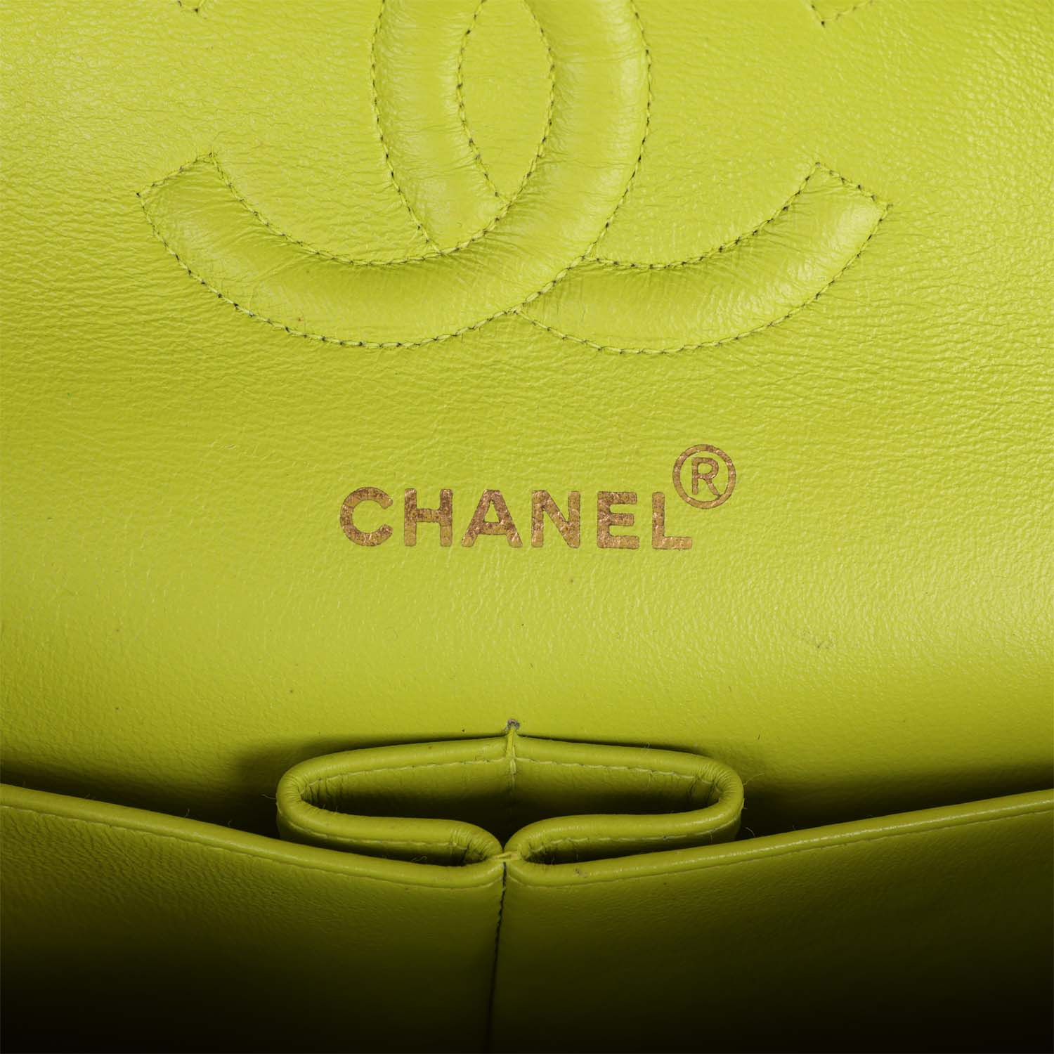 Vintage Chanel Medium Classic Double Flap Lime Green Lambskin Green Hardware