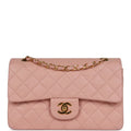 Vintage Chanel Small Classic Double Flap Pink Lambskin Gold Hardware