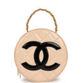 New Chanel Round Vanity Bag Beige and Black Patent Leather Antique Gold Hardware