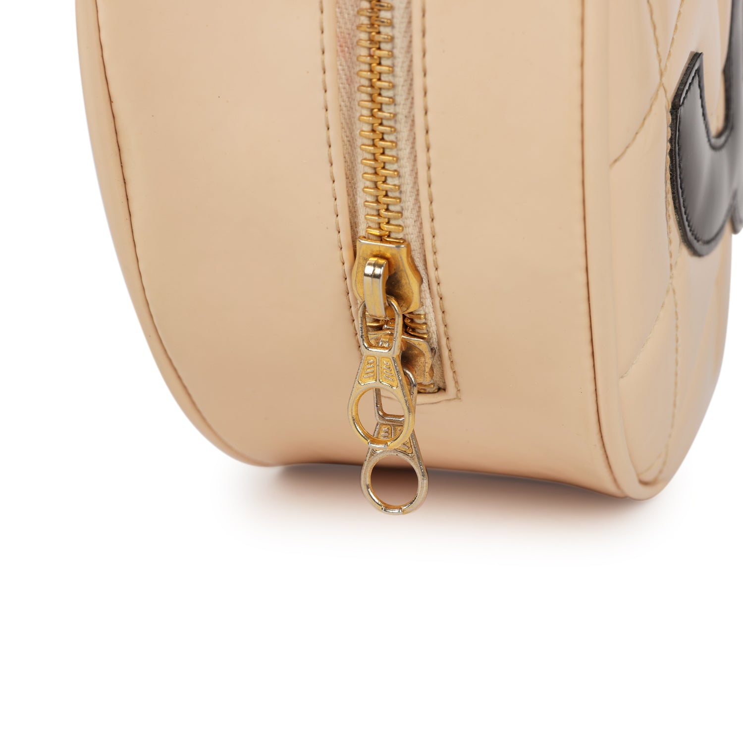New Chanel Round Vanity Bag Beige and Black Patent Leather Antique Gold Hardware