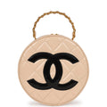 New Chanel Round Vanity Bag Beige and Black Patent Leather Antique Gold Hardware