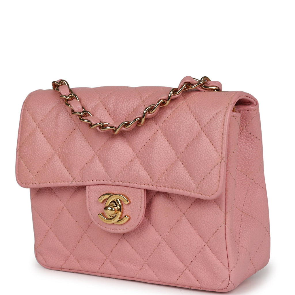 New Chanel Mini Square Flap Pink Caviar Gold Hardware