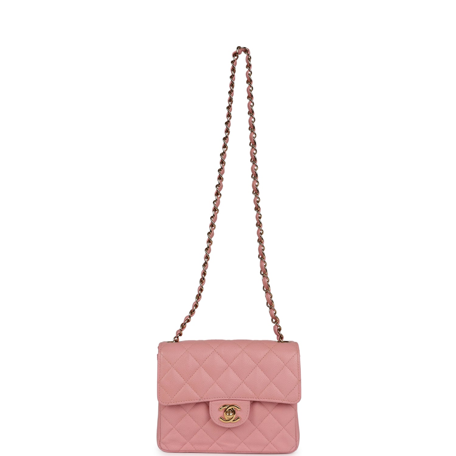 New Chanel Mini Square Flap Pink Caviar Gold Hardware