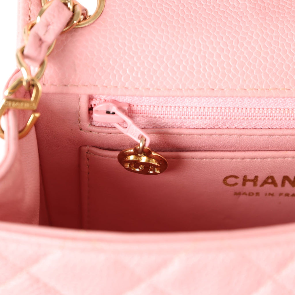 New Chanel Mini Square Flap Pink Caviar Gold Hardware