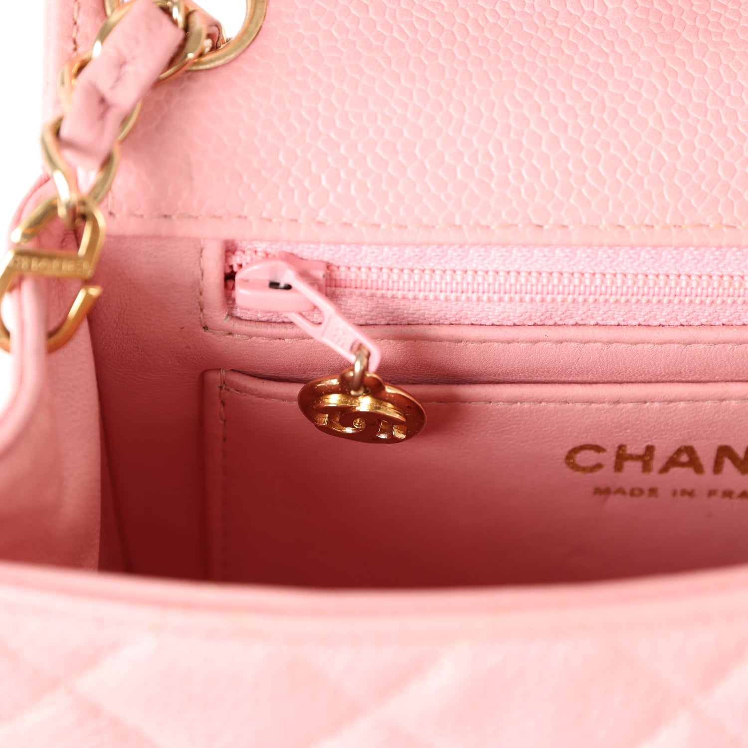 New Chanel Mini Square Flap Pink Caviar Gold Hardware
