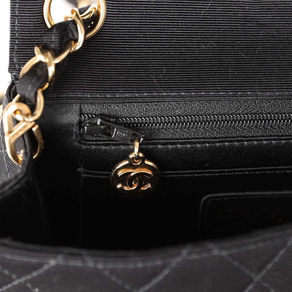 Vintage Chanel Mini Square Flap Bag Black Canvas Gold Hardware