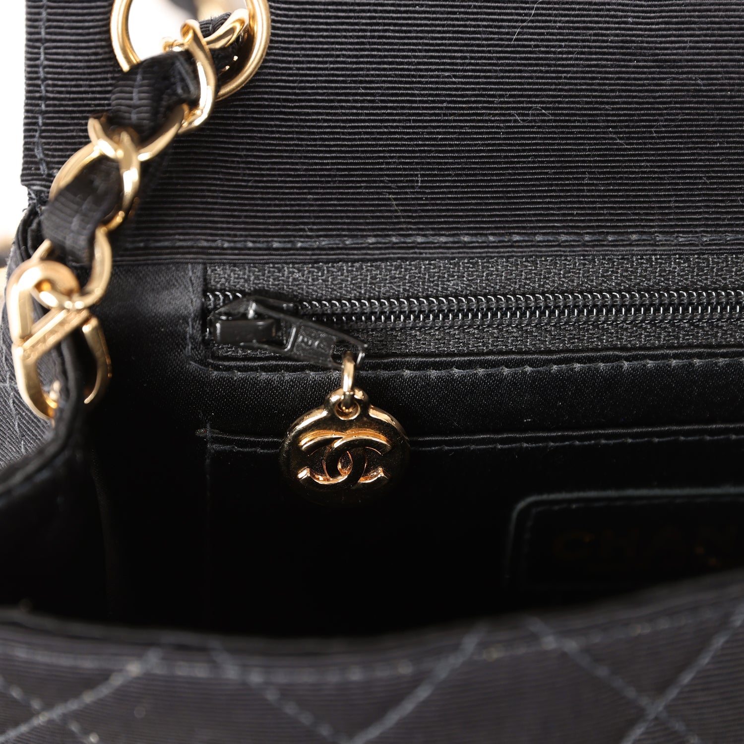 Vintage Chanel Mini Square Flap Bag Black Canvas Gold Hardware