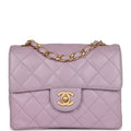 New Chanel Mini Square Flap Bag Light Purple Lambskin Matte Gold Hardware