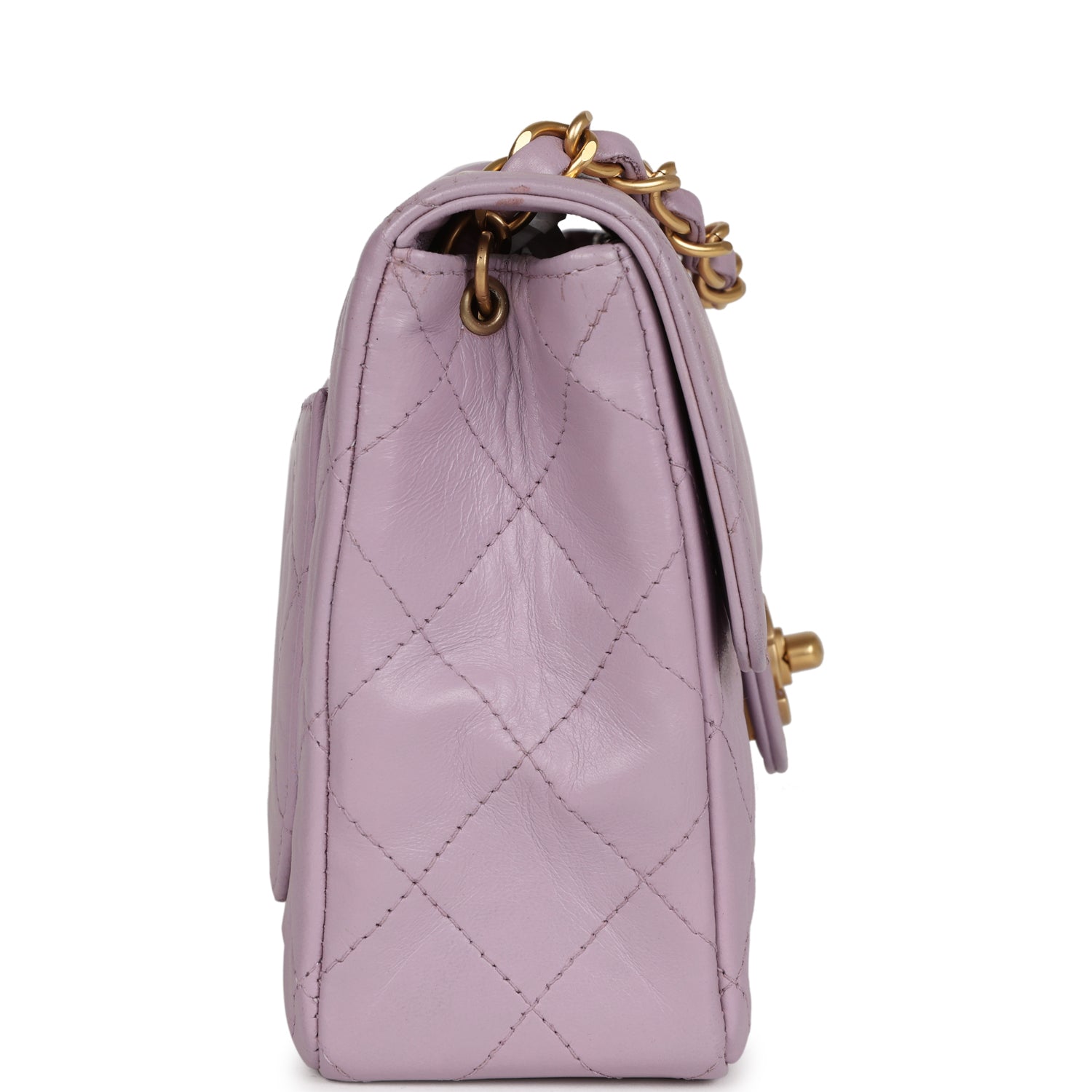 New Chanel Mini Square Flap Bag Light Purple Lambskin Matte Gold Hardware