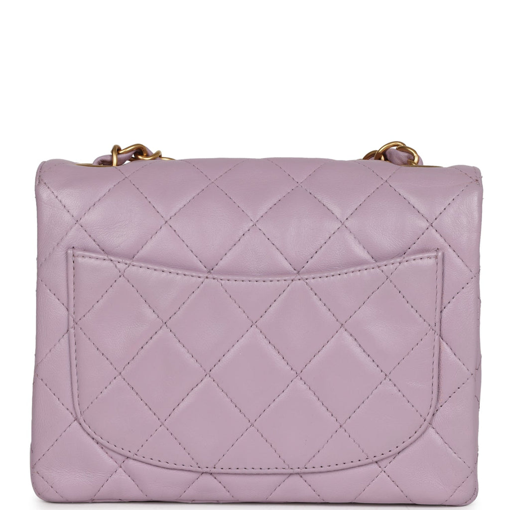 New Chanel Mini Square Flap Bag Light Purple Lambskin Matte Gold Hardware