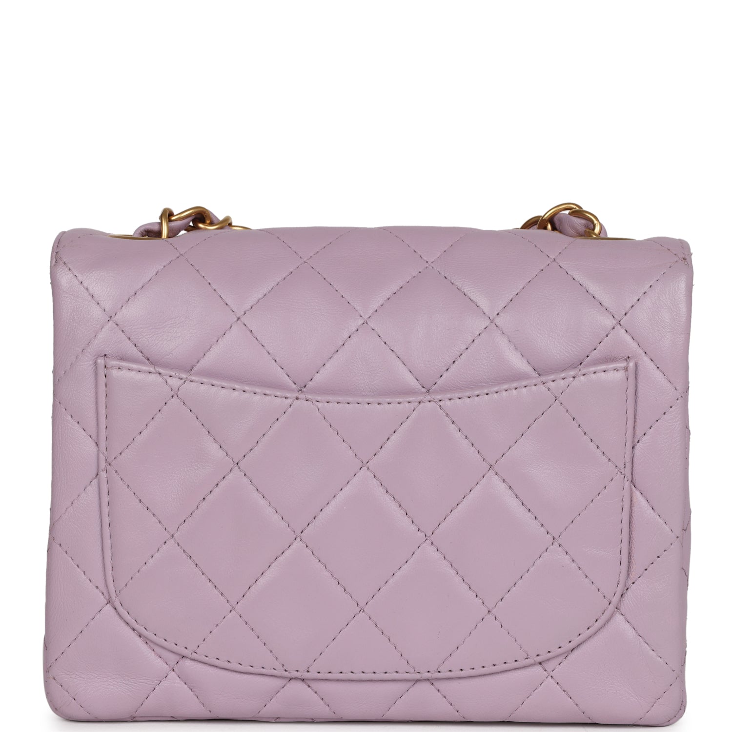 New Chanel Mini Square Flap Bag Light Purple Lambskin Matte Gold Hardware