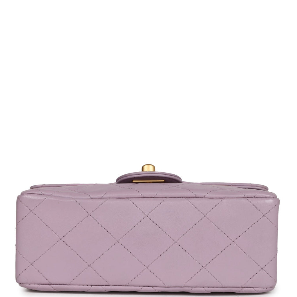 New Chanel Mini Square Flap Bag Light Purple Lambskin Matte Gold Hardware