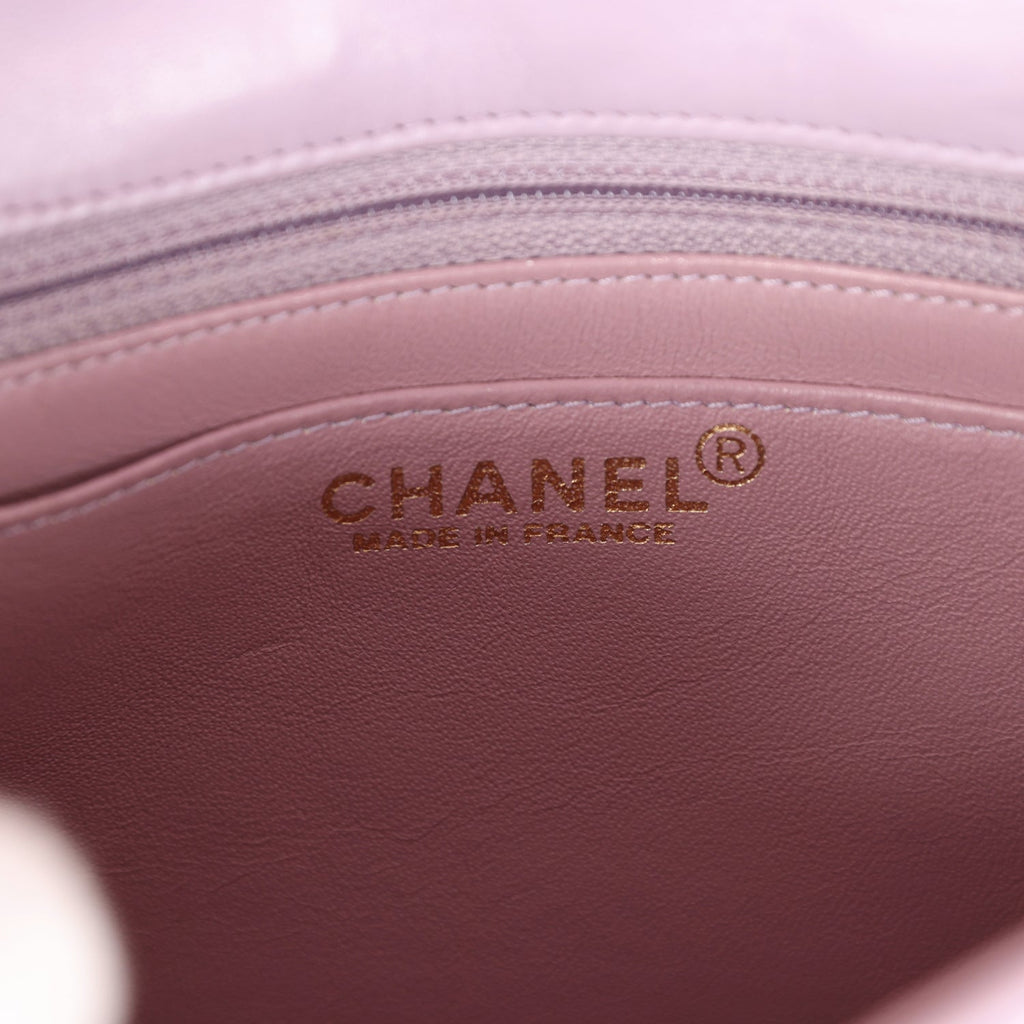 New Chanel Mini Square Flap Bag Light Purple Lambskin Matte Gold Hardware