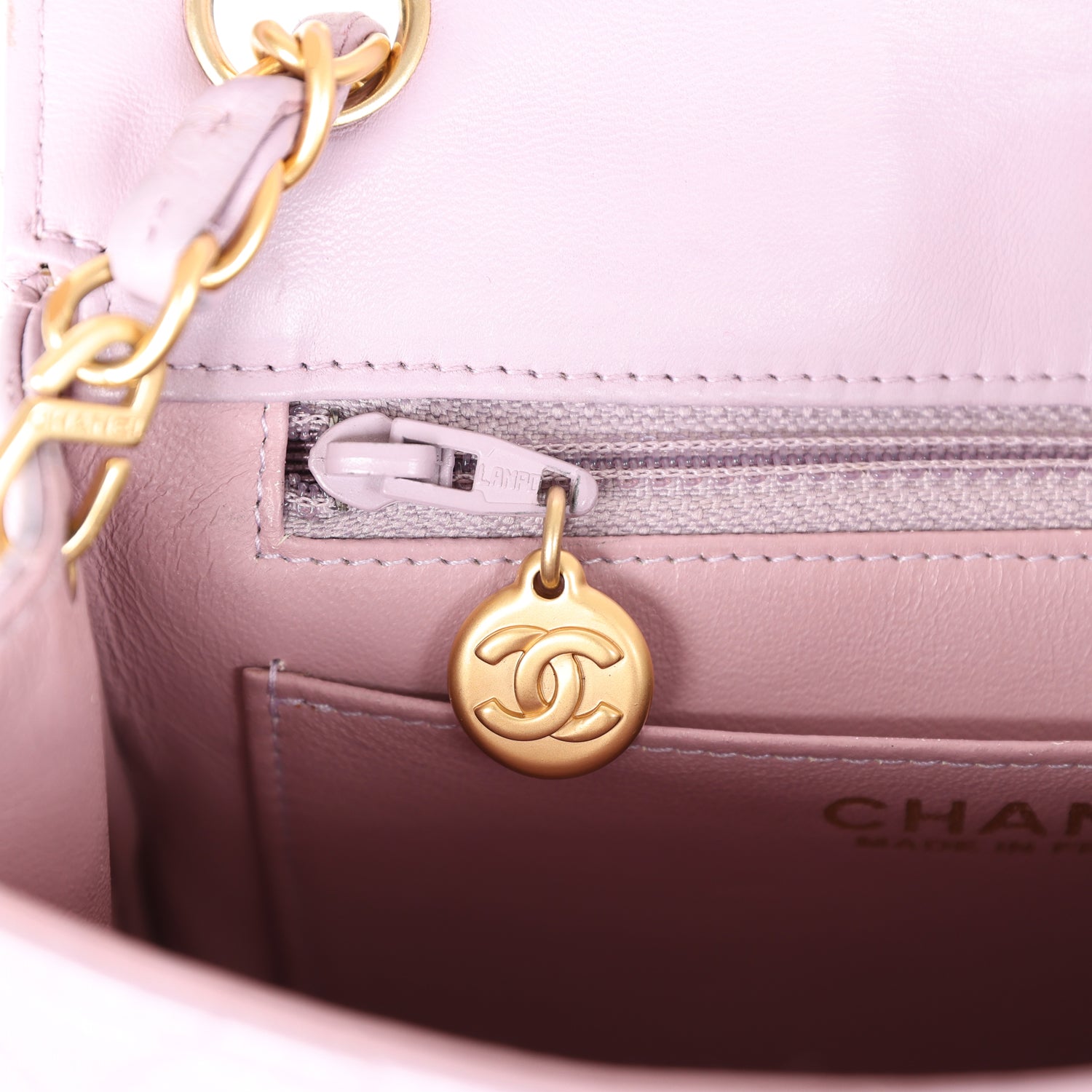 New Chanel Mini Square Flap Bag Light Purple Lambskin Matte Gold Hardware