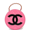 New Chanel Round Vanity Bag Pink and Black Patent Leather Antique Gold Hardware