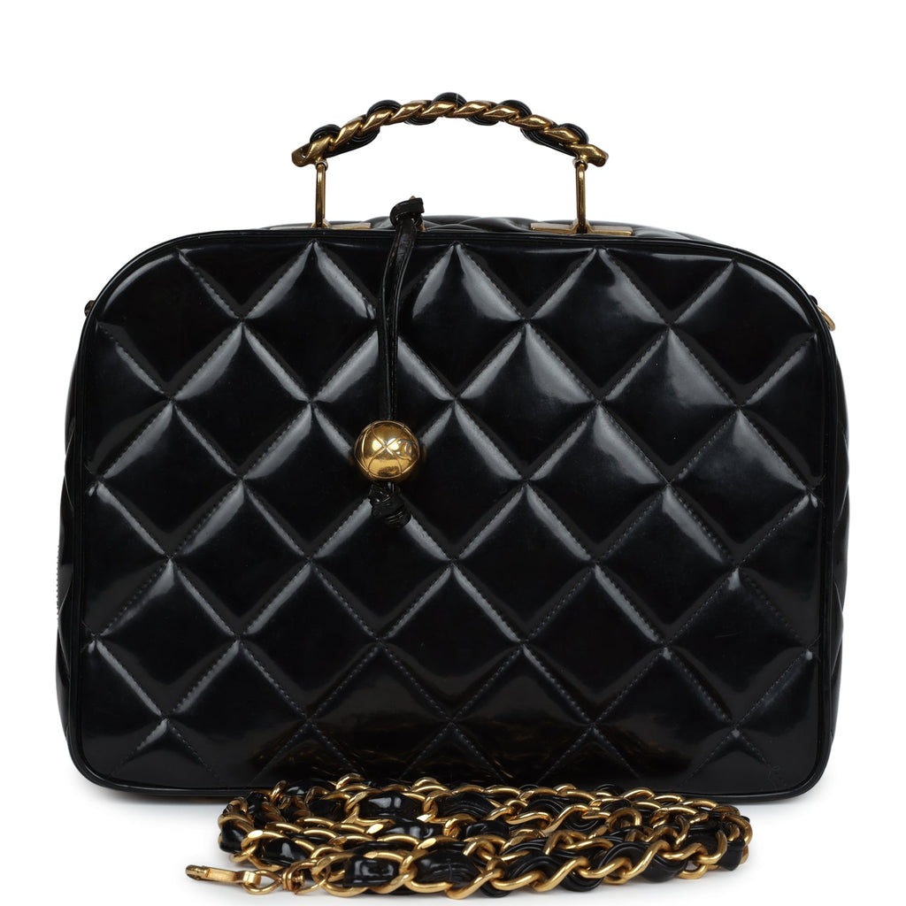 New Chanel Lunchbox Vanity Black Patent Leather Gold Hardware
