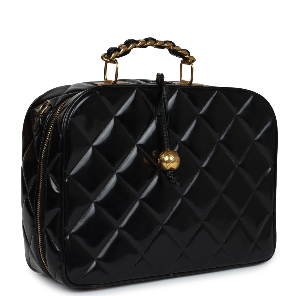 New Chanel Lunchbox Vanity Black Patent Leather Gold Hardware