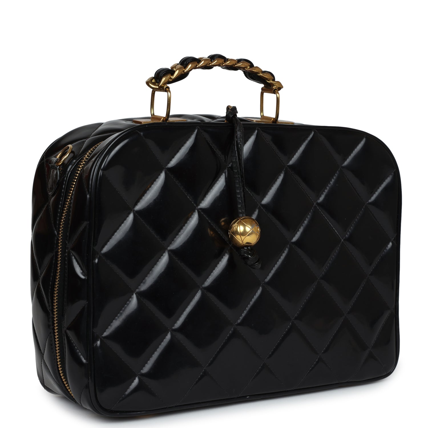 New Chanel Lunchbox Vanity Black Patent Leather Gold Hardware
