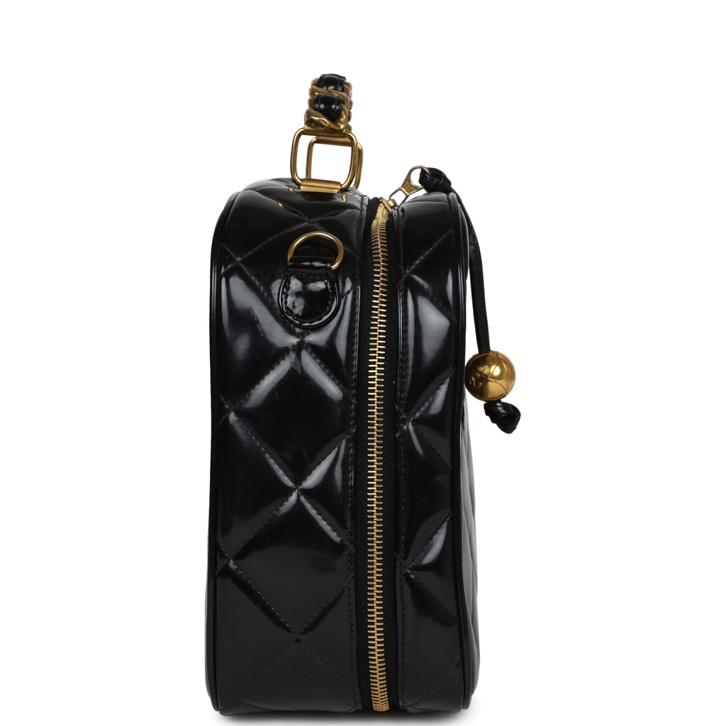 New Chanel Lunchbox Vanity Black Patent Leather Gold Hardware
