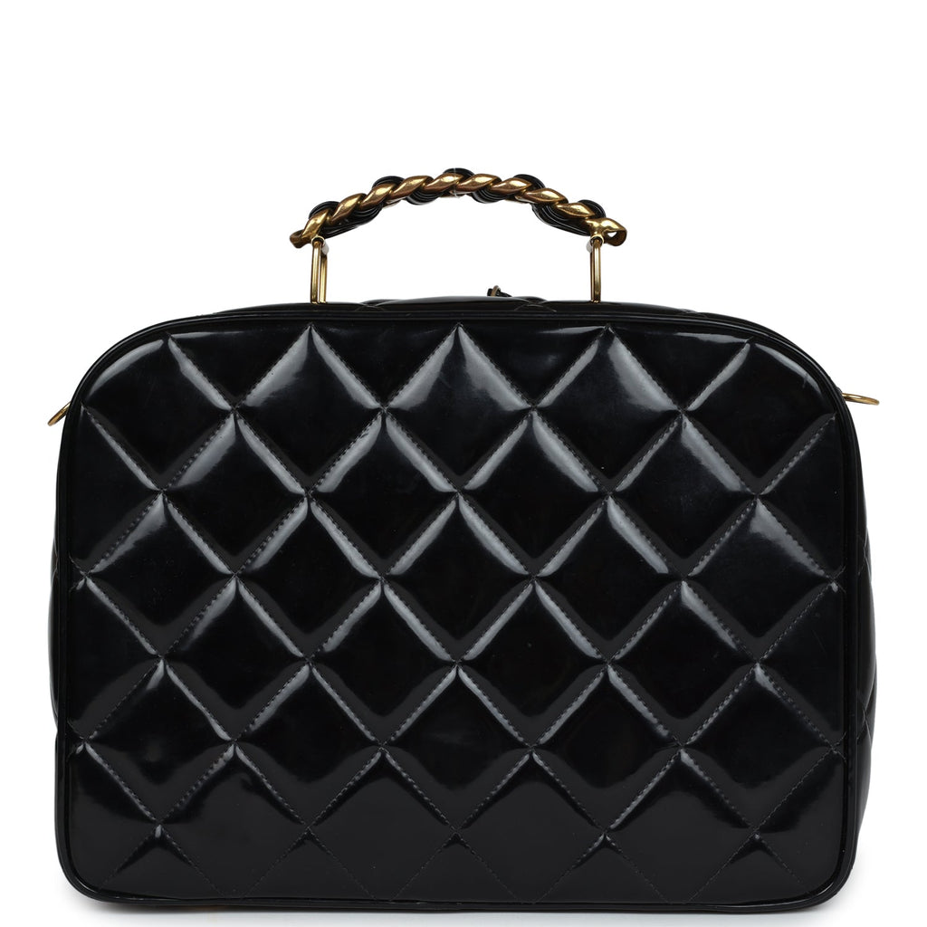 New Chanel Lunchbox Vanity Black Patent Leather Gold Hardware