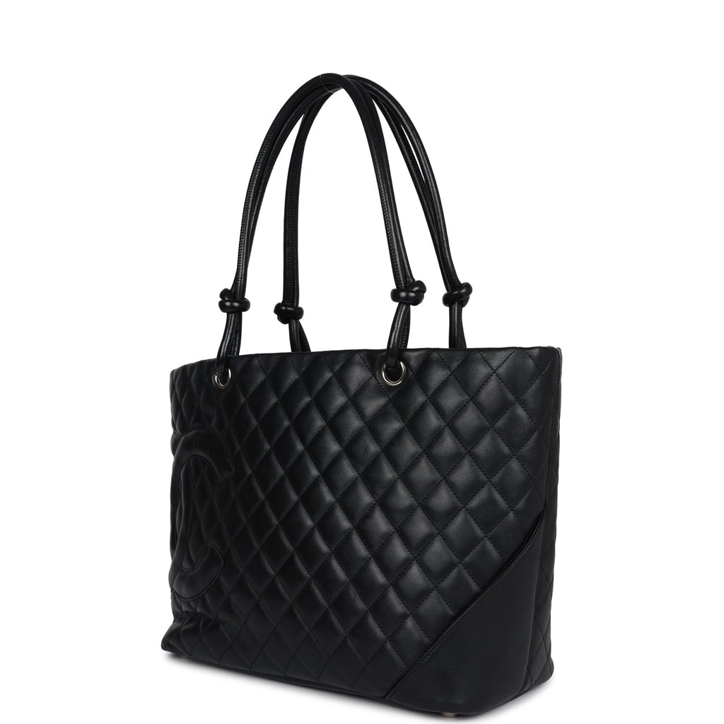 Vintage Chanel Large Cambon Ligne Tote Black Calfskin Silver Hardware
