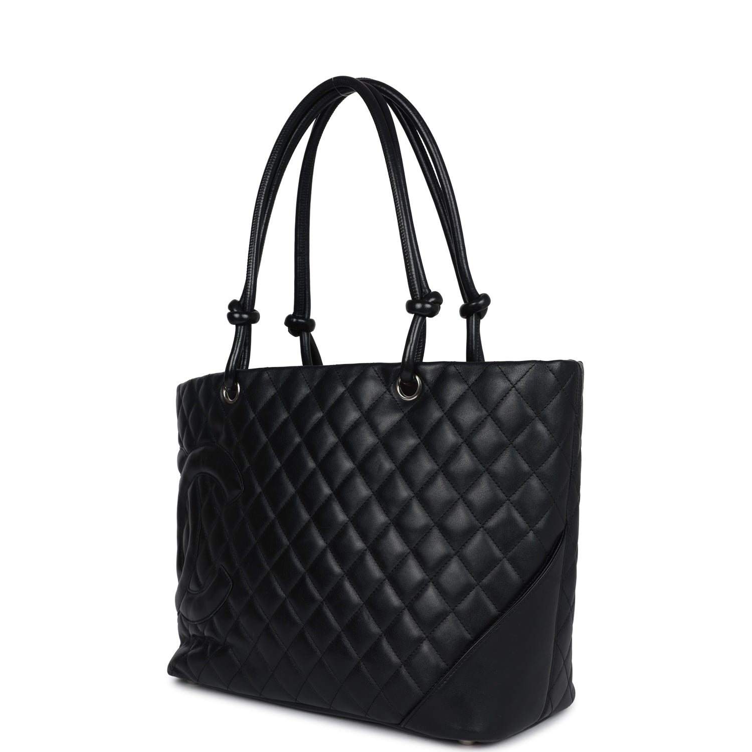 Vintage Chanel Large Cambon Ligne Tote Black Calfskin Silver Hardware