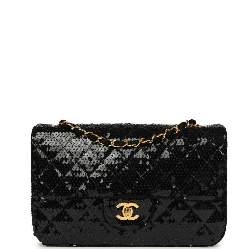 New Chanel Small Flap Bag Black Sequin Gold Hardware