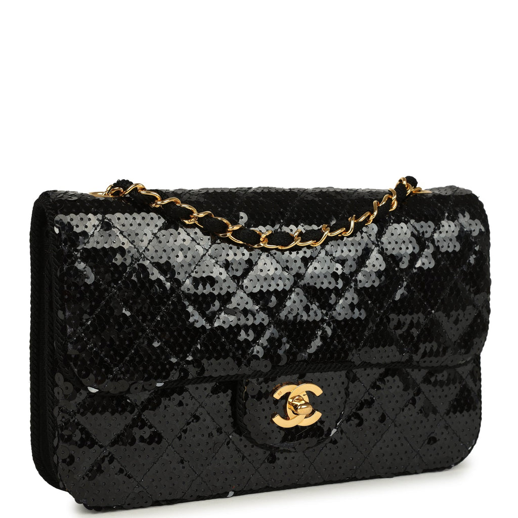 New Chanel Small Flap Bag Black Sequin Gold Hardware