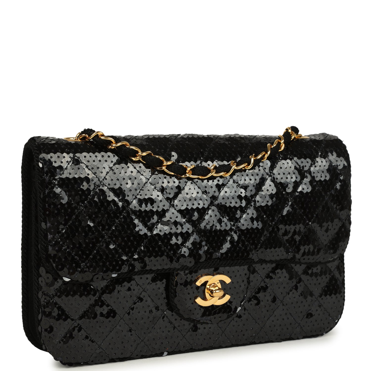 New Chanel Small Flap Bag Black Sequin Gold Hardware