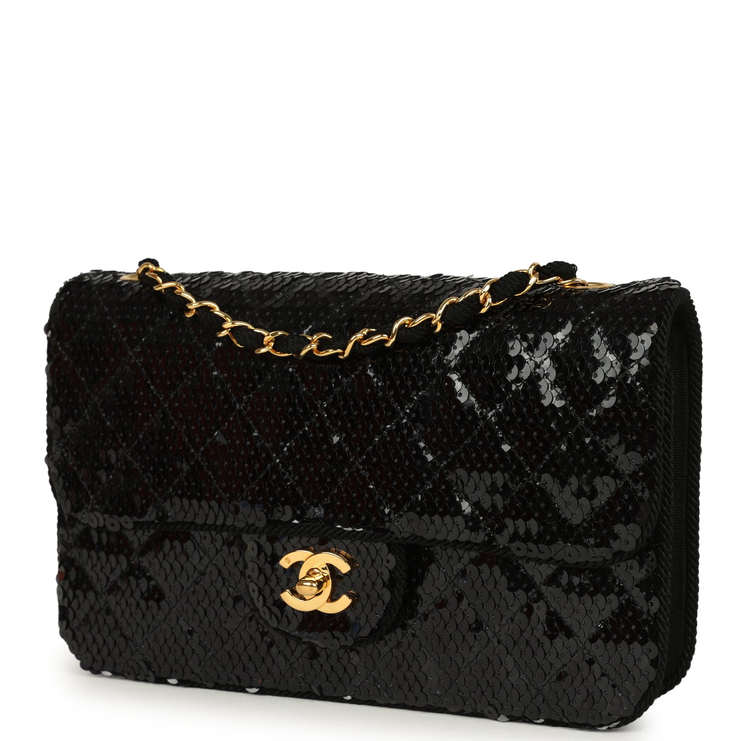 New Chanel Small Flap Bag Black Sequin Gold Hardware