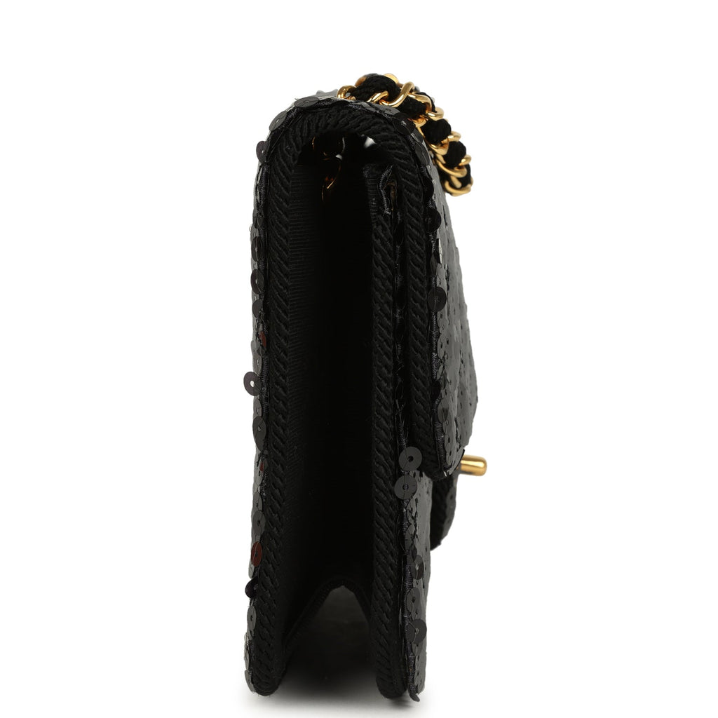 New Chanel Small Flap Bag Black Sequin Gold Hardware