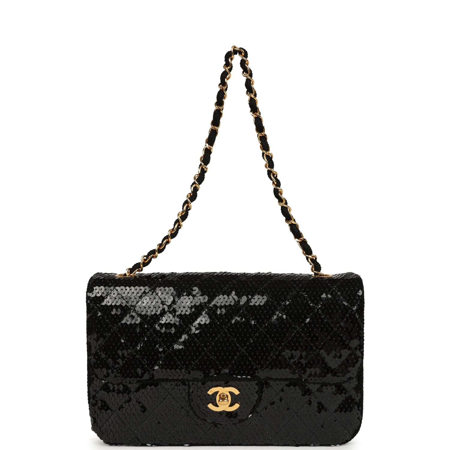 New Chanel Small Flap Bag Black Sequin Gold Hardware