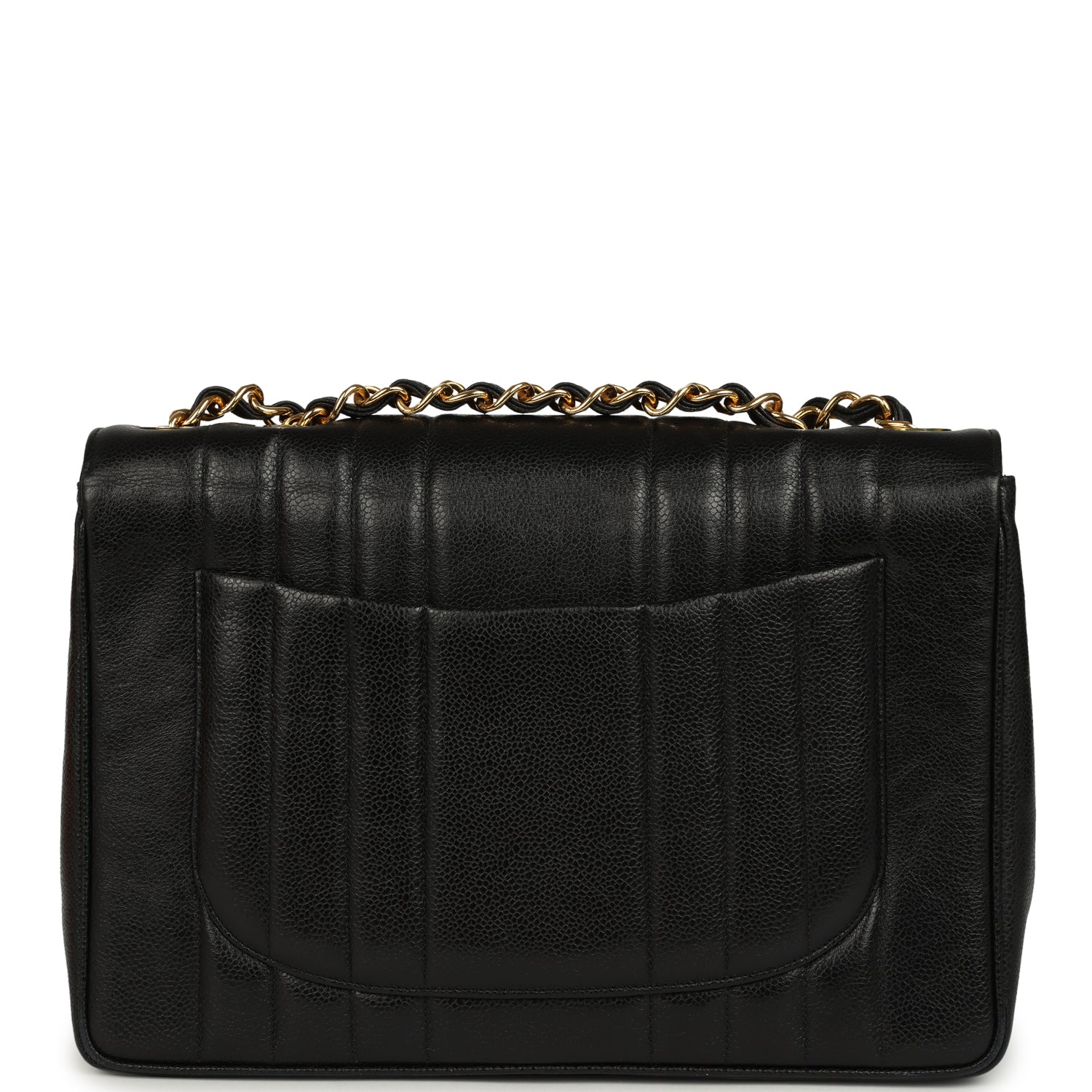 New Chanel Jumbo Classic Mademoiselle Vertical Flap Black Caviar Gold Hardware