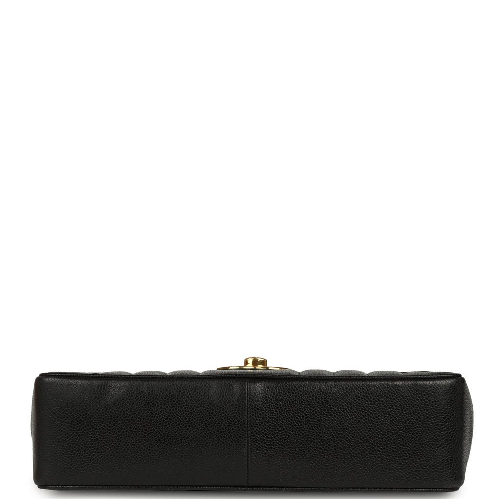 New Chanel Jumbo Classic Mademoiselle Vertical Flap Black Caviar Gold Hardware
