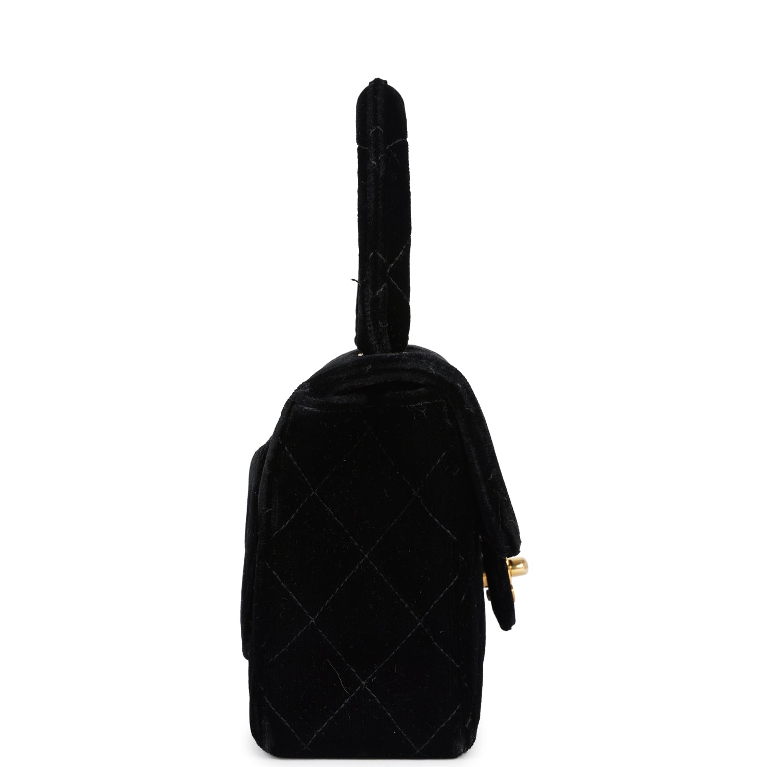 New Chanel Micro Kelly Child Flap Bag Black Velvet Gold Hardware