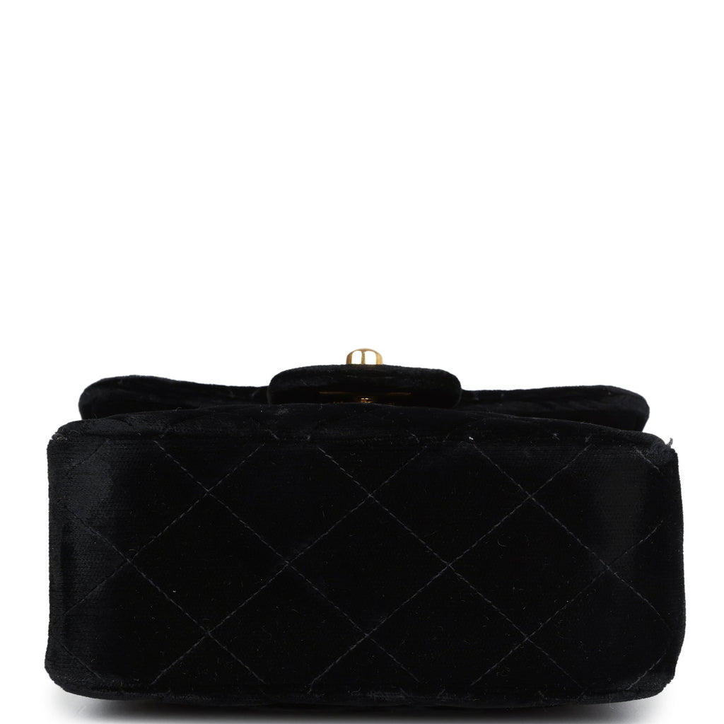 New Chanel Micro Kelly Child Flap Bag Black Velvet Gold Hardware