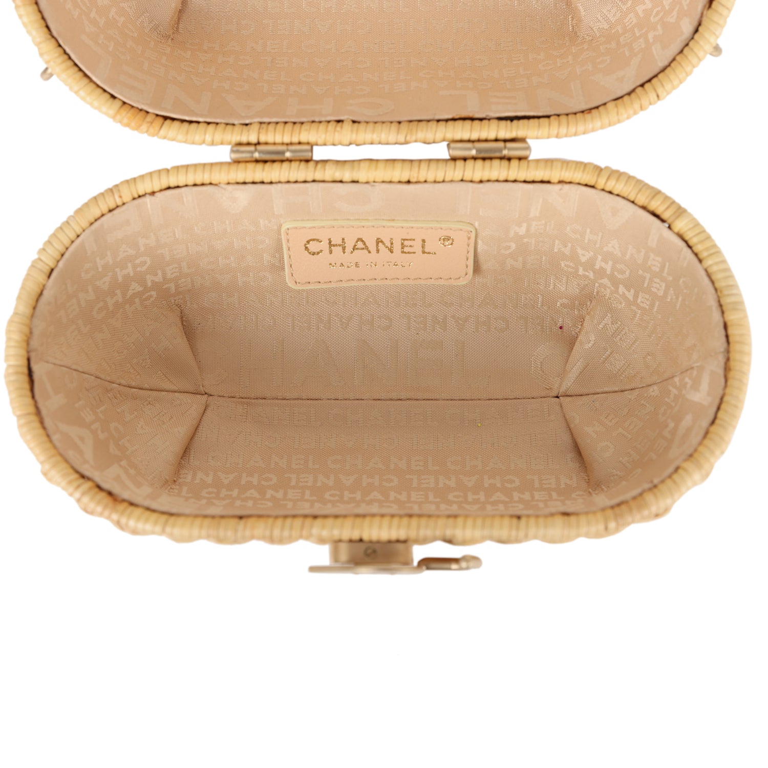 Vintage Chanel Small Heart Lock Basket Bag Natural Wicker Brushed Gold Hardware