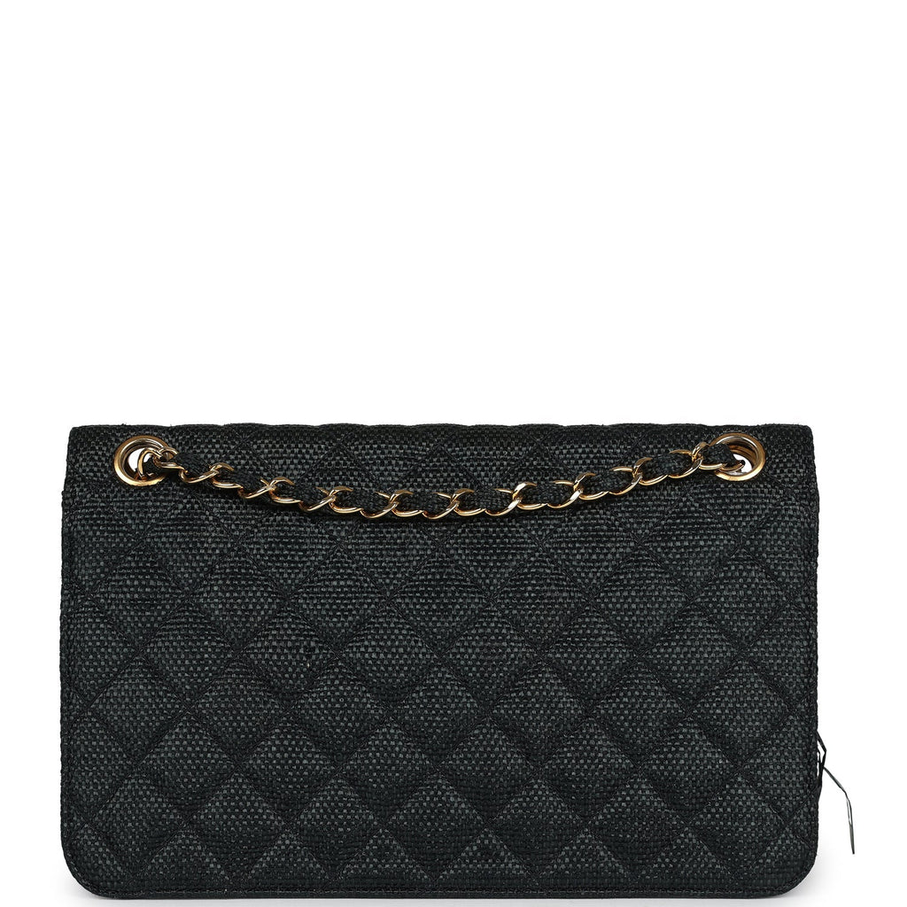 New Chanel Quilted Fringe Single Flap Bag Black Raffia Gold Hardware