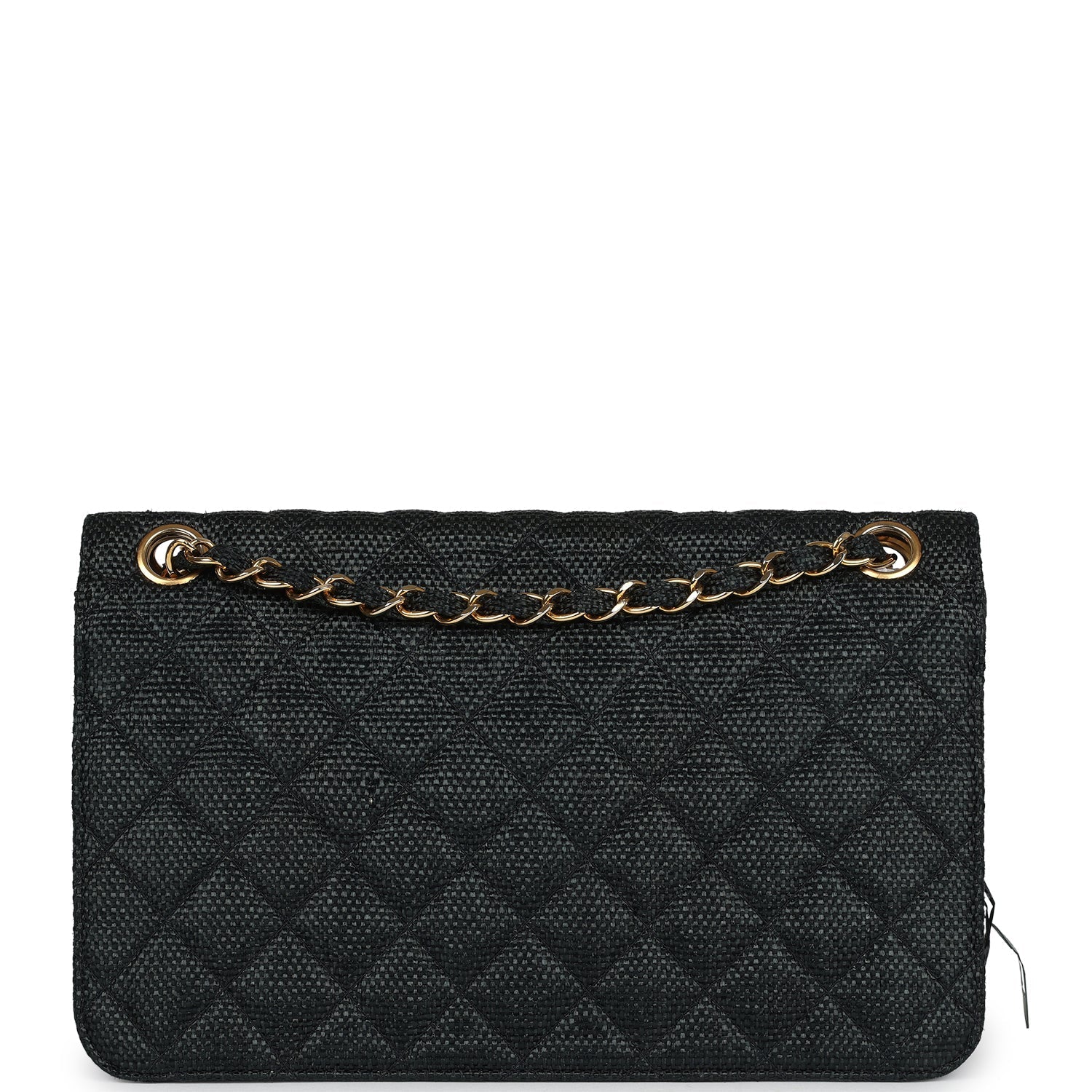 New Chanel Quilted Fringe Single Flap Bag Black Raffia Gold Hardware