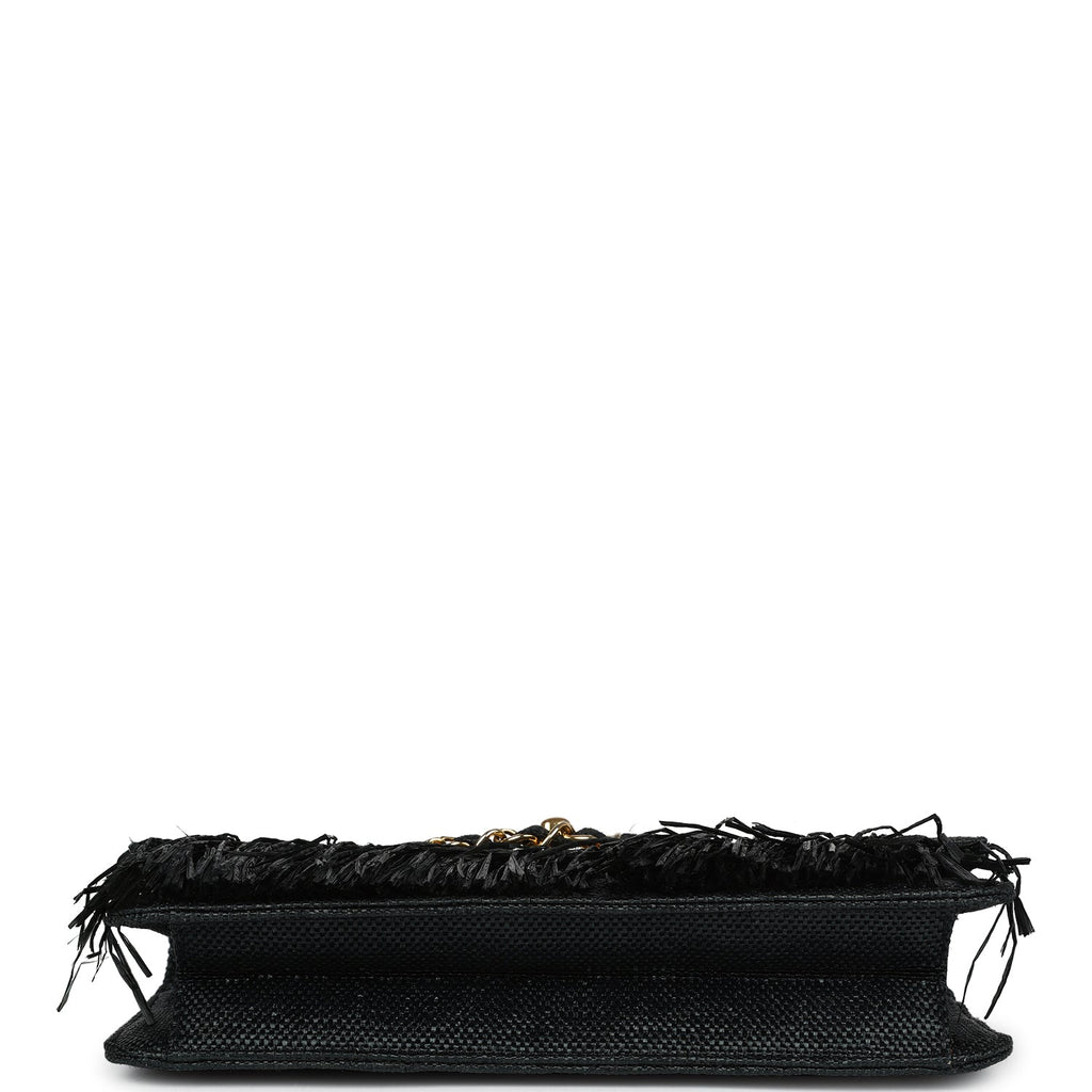 New Chanel Quilted Fringe Single Flap Bag Black Raffia Gold Hardware