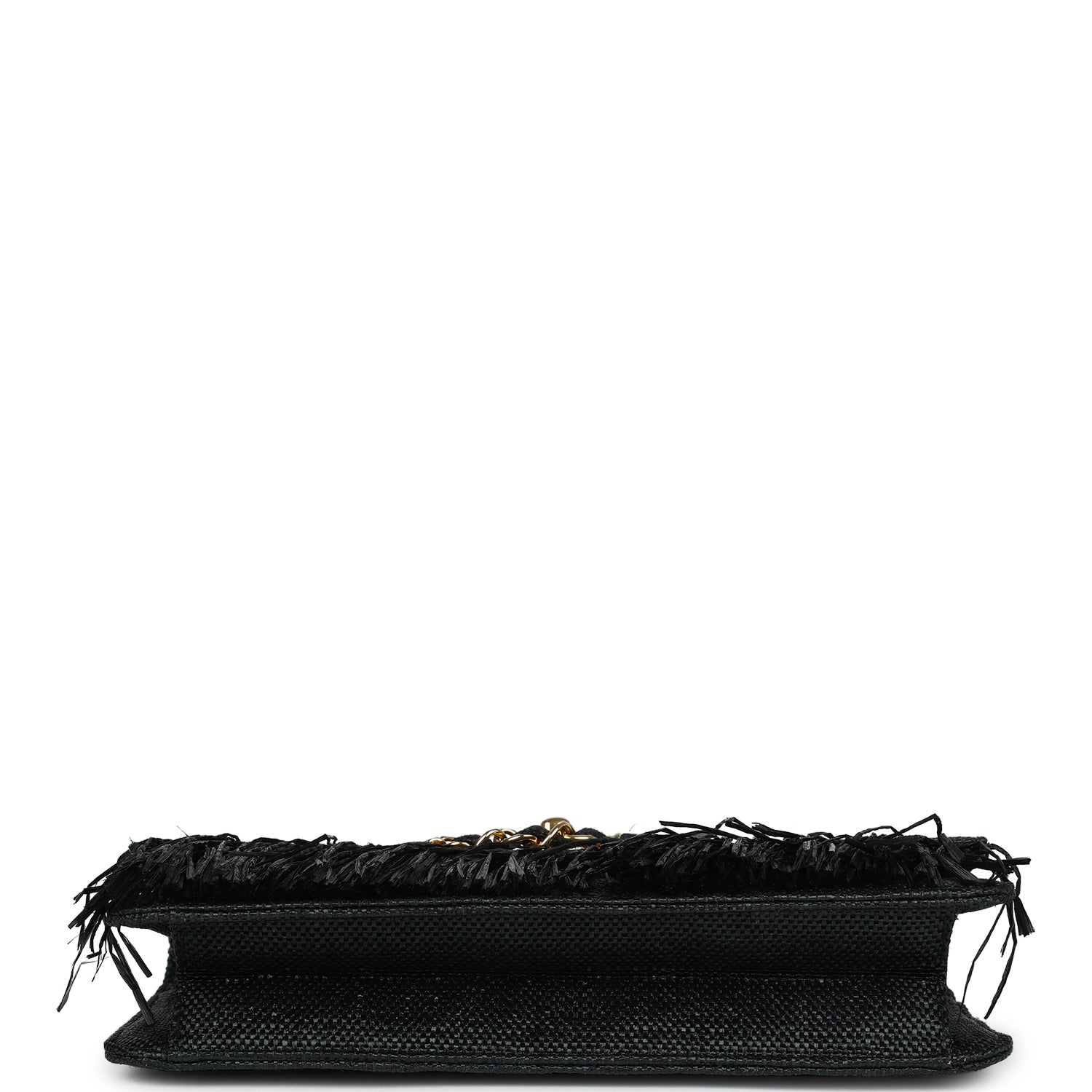 New Chanel Quilted Fringe Single Flap Bag Black Raffia Gold Hardware
