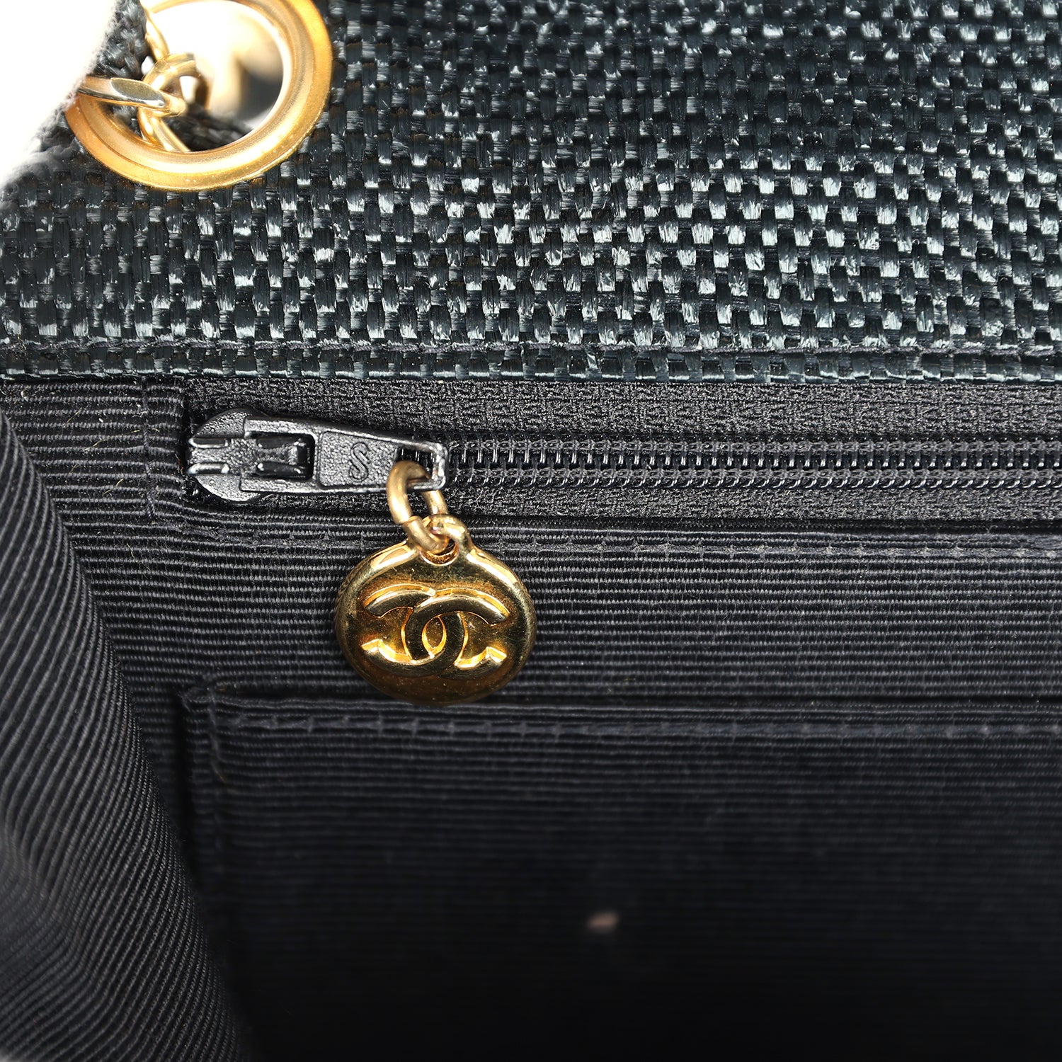 New Chanel Quilted Fringe Single Flap Bag Black Raffia Gold Hardware