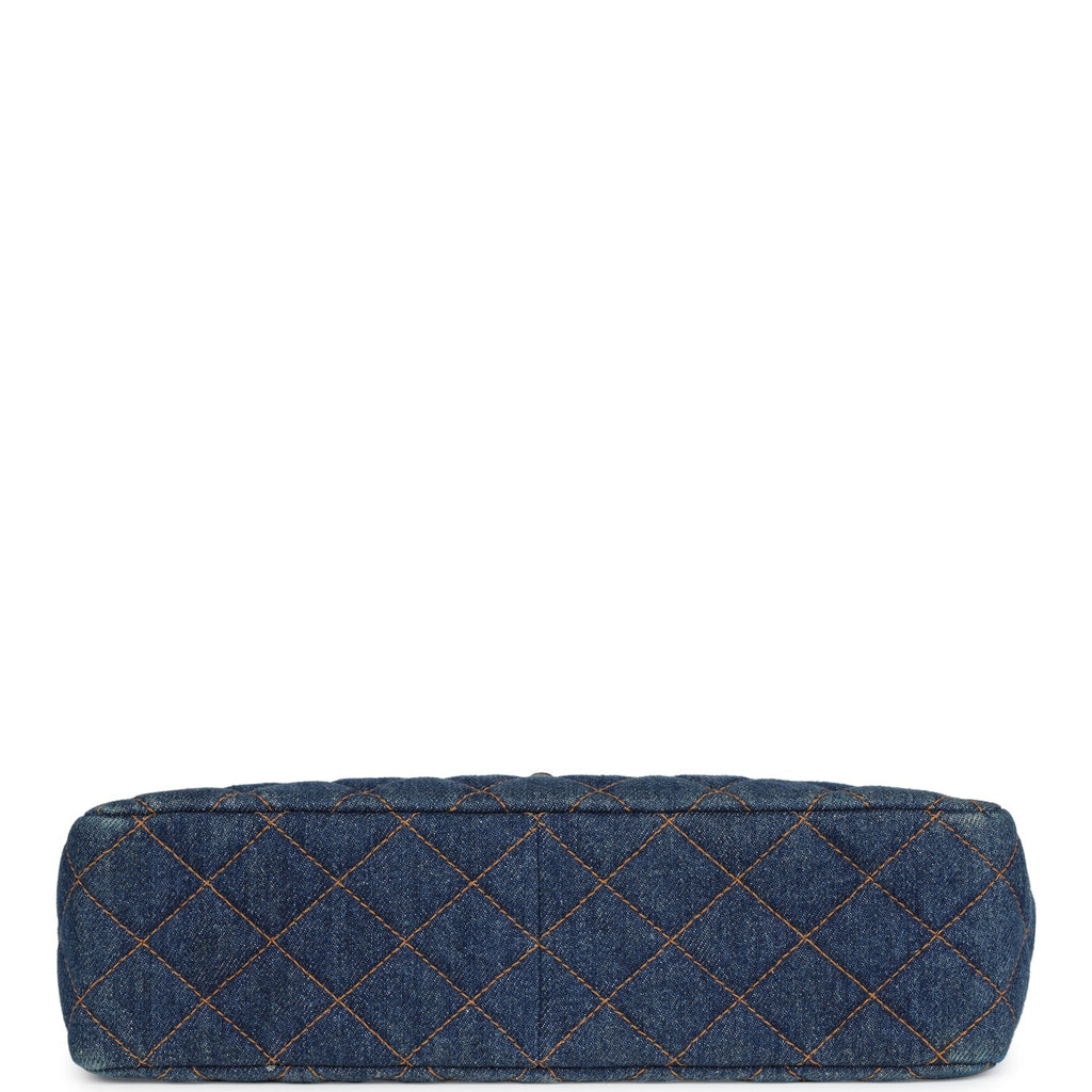 Vintage Chanel Jumbo Classic Single Flap Bag Blue Denim Tortoiseshell Bakelite Hardware
