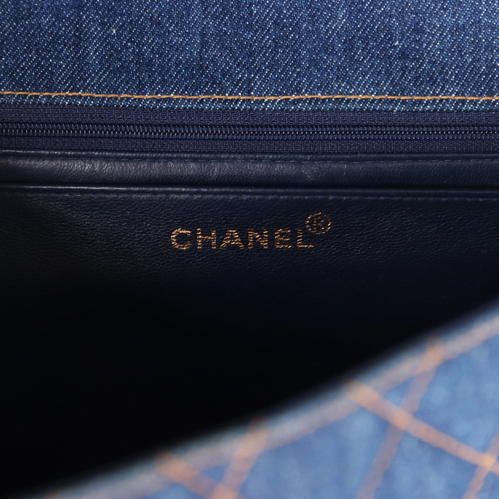 Vintage Chanel Jumbo Classic Single Flap Bag Blue Denim Tortoiseshell Bakelite Hardware