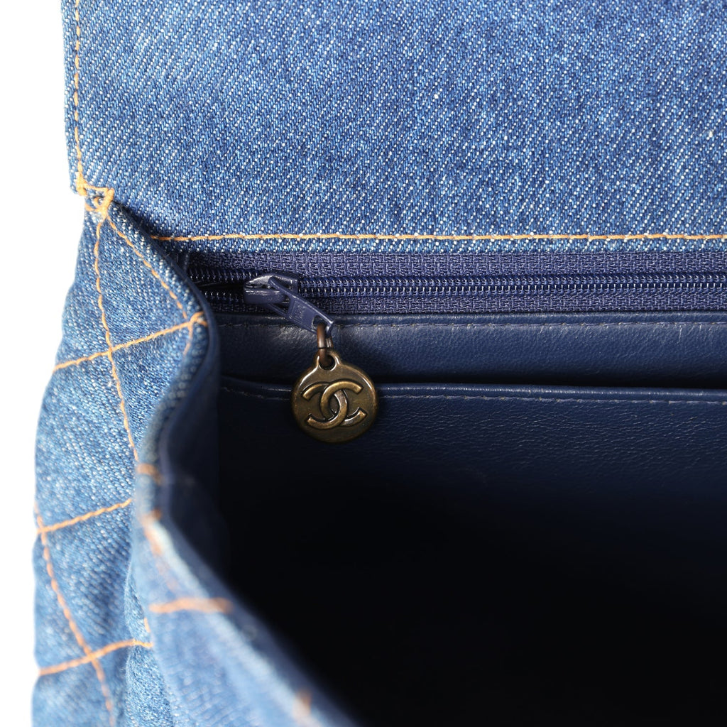 Vintage Chanel Jumbo Classic Single Flap Bag Blue Denim Tortoiseshell Bakelite Hardware