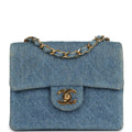 Vintage Chanel Mini Square Flap Bag Blue Denim Gold Hardware