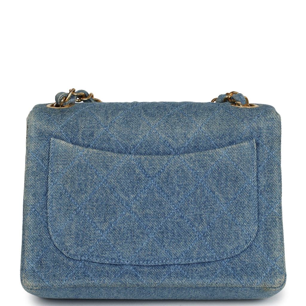 New Chanel Mini Square Flap Bag Blue Denim Gold Hardware